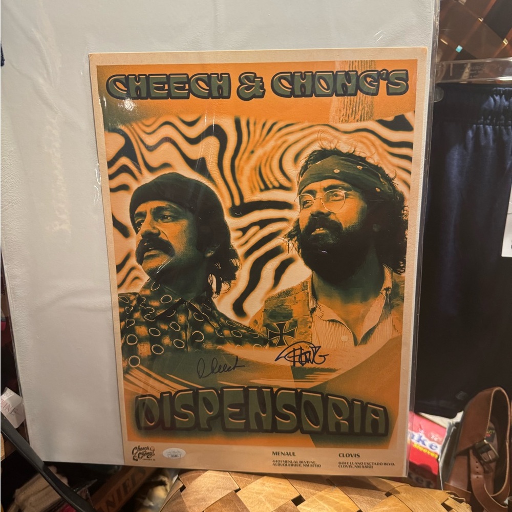 Cheech & Chong's Dispensoria Poster - Orange and Black with autographs from both